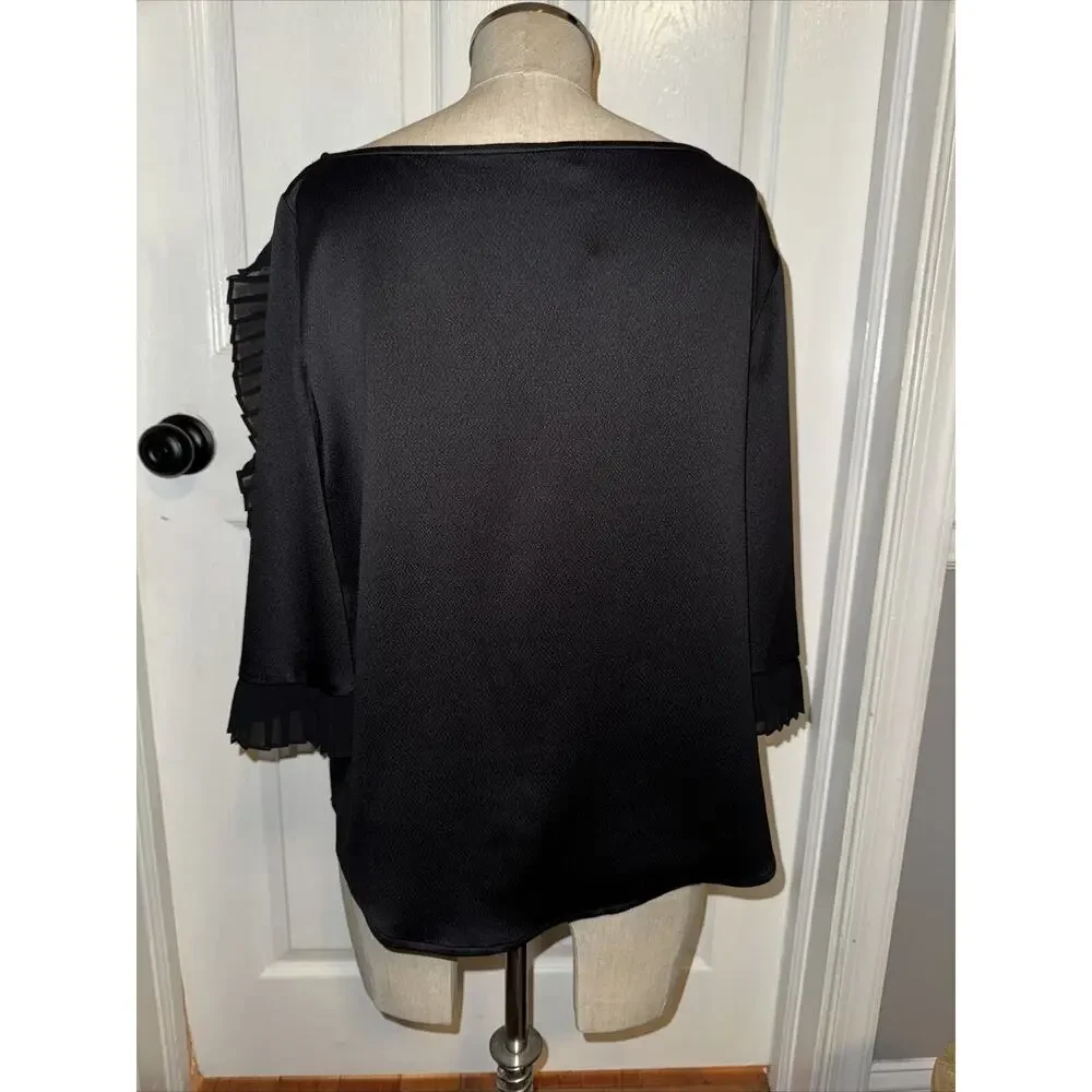 Plenty By‎ Tracy Reese Black Blouse 3/4 Sleeve Size L Large Flutter Sleeve